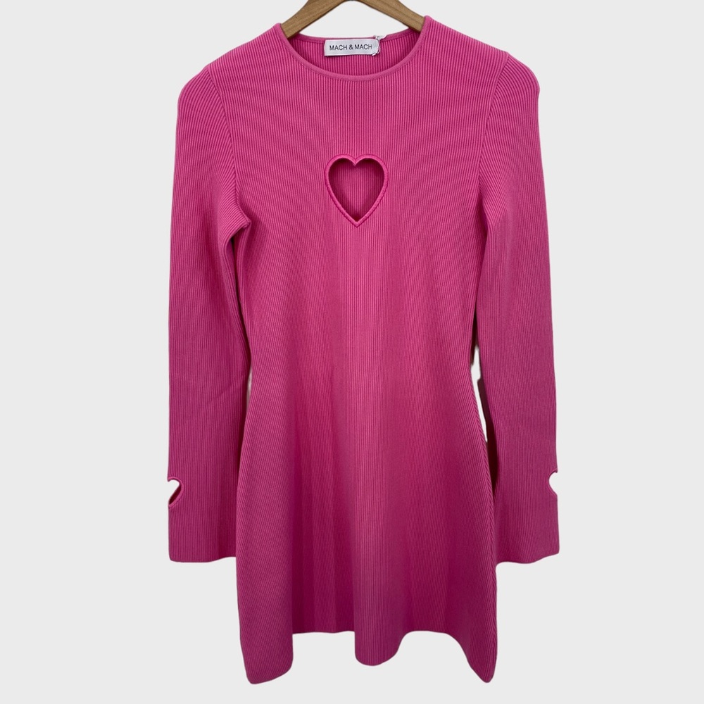 Mach & Mach Pink Heart Cutout Aimee Stretchy Ribbed Dress NWT Large